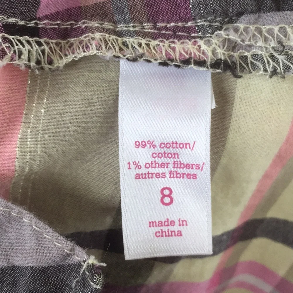 Justice Girls Pink Yellow Button Down Plaid Size 8